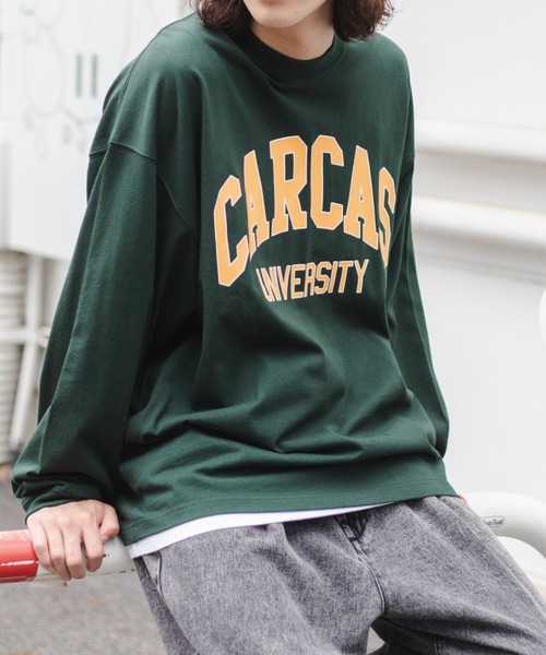 WEGO（ウィゴー）の「WEGO/ヘビーウエイト カレッジロンT（Tシャツ/カットソー・メンズ・ダークグリーン/ブラウン/ブルー/オートミール/グレー系その他/スミクロ・MEDIUM/LARGE）」の5枚目の写真