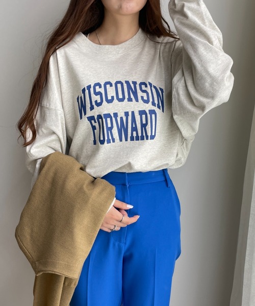 WEGO（ウィゴー）の「WEGO/ヘビーウエイト カレッジロンT（Tシャツ/カットソー・メンズ・ダークグリーン/ブラウン/ブルー/オートミール/グレー系その他/スミクロ・MEDIUM/LARGE）」の9枚目の写真