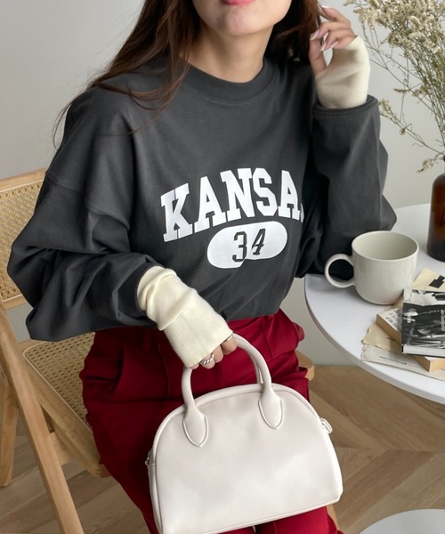 WEGO（ウィゴー）の「WEGO/ヘビーウエイト カレッジロンT（Tシャツ/カットソー・メンズ・ダークグリーン/ブラウン/ブルー/オートミール/グレー系その他/スミクロ・MEDIUM/LARGE）」の7枚目の写真