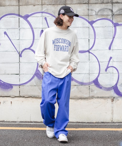 WEGO（ウィゴー）の「WEGO/ヘビーウエイト カレッジロンT（Tシャツ/カットソー・メンズ・ダークグリーン/ブラウン/ブルー/オートミール/グレー系その他/スミクロ・MEDIUM/LARGE）」の17枚目の写真