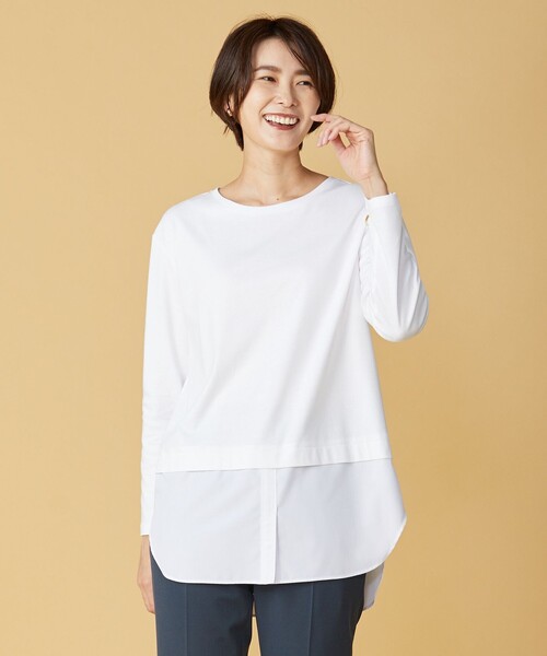 J.PRESS(ジェイプレス)の「【接触冷感・UVケア】レイヤードジャージー カットソー(Tシャツ/カットソー・レディース・ホワイト系/ブラック系1/ネイビー系1・T13/T15)」の2枚目の写真