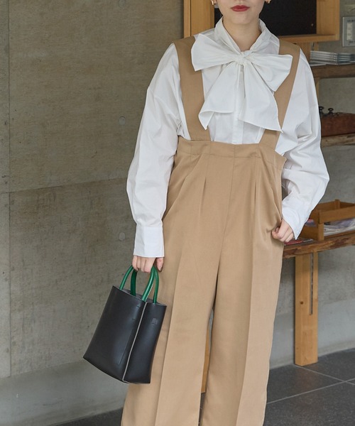 forksy.（フォルクシー）の「【forksy.】ツイルハイウエストタック入りサロペット（サロペット/オーバーオール・レディース・ブラック/ベージュ/グレー・FREE）」の14枚目の写真