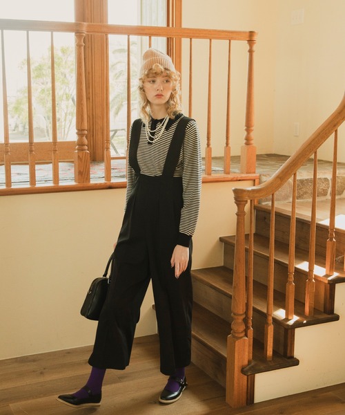 forksy.（フォルクシー）の「【forksy.】ツイルハイウエストタック入りサロペット（サロペット/オーバーオール・レディース・ブラック/ベージュ/グレー・FREE）」の10枚目の写真