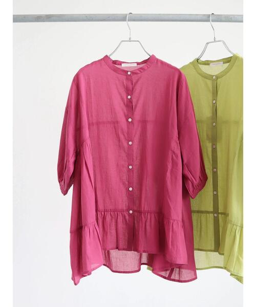 Green　Parks（グリーンパークス）の「ティアード7分袖チュニック（シャツ/ブラウス・レディース・ブラック/ライトグリーン/ピンク・FREE）」の4枚目の写真
