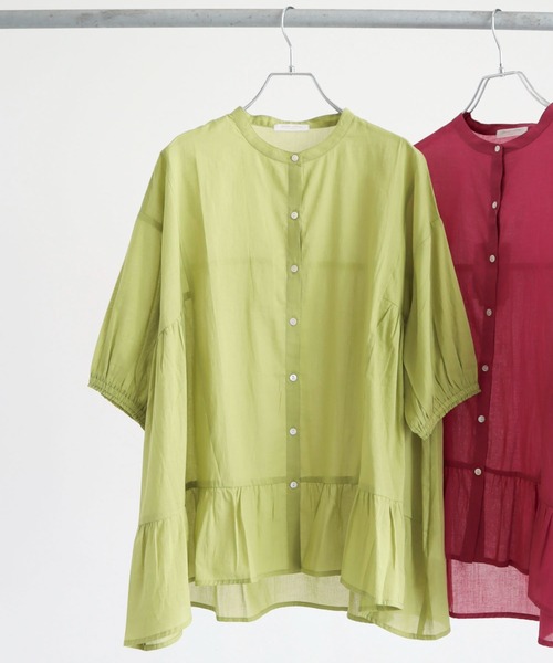 Green　Parks（グリーンパークス）の「ティアード7分袖チュニック（シャツ/ブラウス・レディース・ブラック/ライトグリーン/ピンク・FREE）」の3枚目の写真