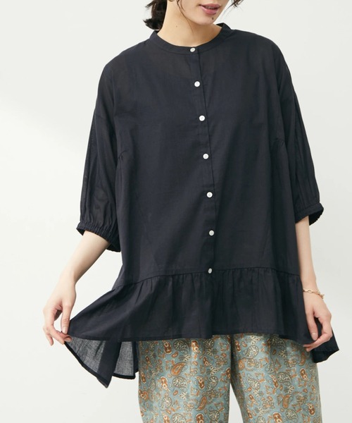 Green　Parks（グリーンパークス）の「ティアード7分袖チュニック（シャツ/ブラウス・レディース・ブラック/ライトグリーン/ピンク・FREE）」の2枚目の写真