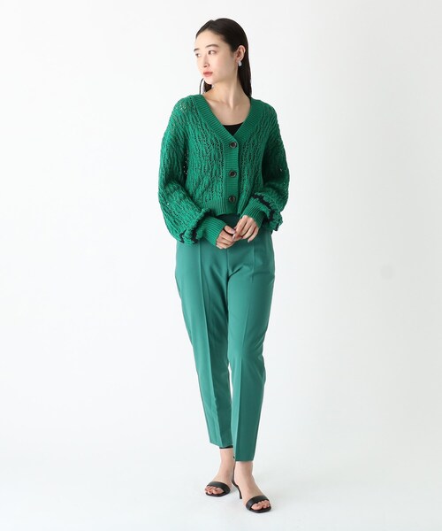 OPAQUE.CLIP（オペークドットクリップ）の「◆コットンMIX ローゲージ透かし編みVネックカーディガン（カーディガン/ボレロ・レディース・ブラック/ホワイト系/ダークグリーン・38）」の17枚目の写真