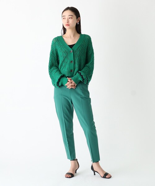 OPAQUE.CLIP（オペークドットクリップ）の「◆コットンMIX ローゲージ透かし編みVネックカーディガン（カーディガン/ボレロ・レディース・ブラック/ホワイト系/ダークグリーン・38）」の19枚目の写真