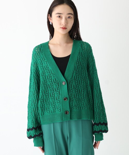 OPAQUE.CLIP（オペークドットクリップ）の「◆コットンMIX ローゲージ透かし編みVネックカーディガン（カーディガン/ボレロ・レディース・ブラック/ホワイト系/ダークグリーン・38）」の21枚目の写真