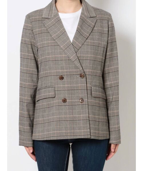 GYDA（ジェイダ）の「【セットアップ着用可】グレンチェック ダブルテーラードジャケット（テーラードジャケット・レディース・ベージュ/グレー・FREE）」の7枚目の写真