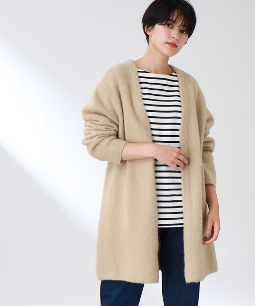 THE SHOP TK （ザ ショップ ティーケー ）の「◆【ふわふわアルパカ混】起毛ミドルカーディガン（カーディガン/ボレロ・レディース・ベージュ/チャコールグレー/オレンジ/ライトグリーン・12）」の2枚目の写真