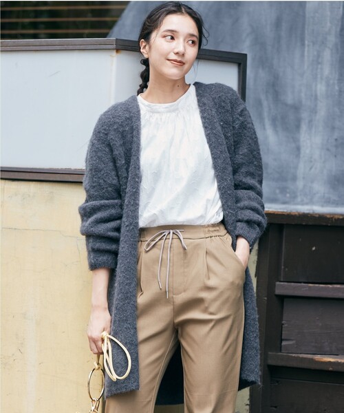 THE SHOP TK （ザ ショップ ティーケー ）の「◆【ふわふわアルパカ混】起毛ミドルカーディガン（カーディガン/ボレロ・レディース・ベージュ/チャコールグレー/オレンジ/ライトグリーン・12）」の5枚目の写真