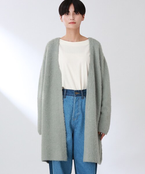 THE SHOP TK （ザ ショップ ティーケー ）の「◆【ふわふわアルパカ混】起毛ミドルカーディガン（カーディガン/ボレロ・レディース・ベージュ/チャコールグレー/オレンジ/ライトグリーン・12）」の8枚目の写真