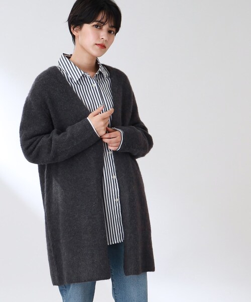 THE SHOP TK （ザ ショップ ティーケー ）の「◆【ふわふわアルパカ混】起毛ミドルカーディガン（カーディガン/ボレロ・レディース・ベージュ/チャコールグレー/オレンジ/ライトグリーン・12）」の15枚目の写真