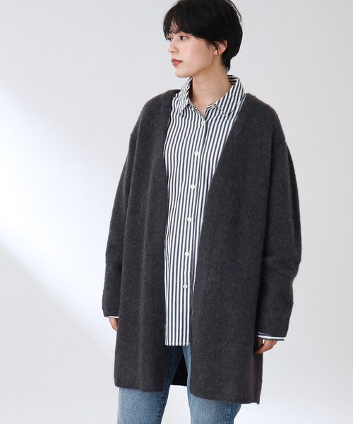 THE SHOP TK （ザ ショップ ティーケー ）の「◆【ふわふわアルパカ混】起毛ミドルカーディガン（カーディガン/ボレロ・レディース・ベージュ/チャコールグレー/オレンジ/ライトグリーン・12）」の16枚目の写真