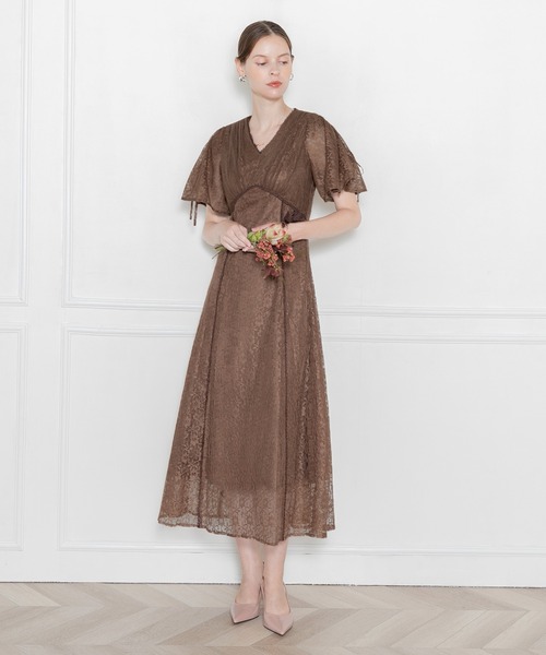 Leja（レジャ）の「【LEJA】花柄レースVネック五分丈ウエストリボン