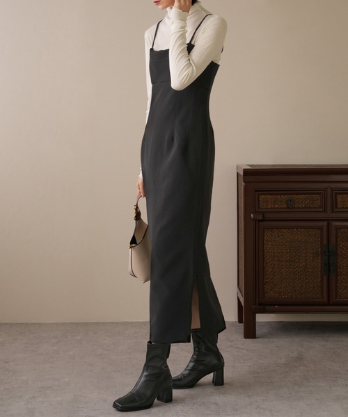 IAMUSE(アイアミューズ)の「ビスチェ風Iラインキャミソールワンピース S0801【IAMUSE】(ワンピース・レディース・ブラック・FREE/M/S)」の3枚目の写真