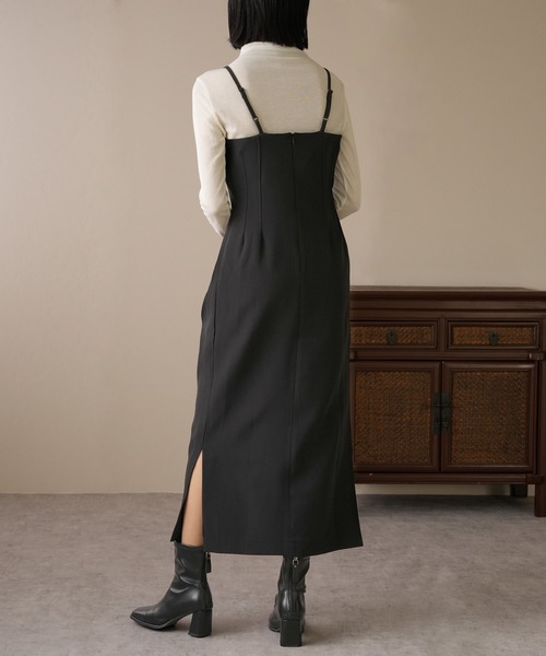 IAMUSE(アイアミューズ)の「ビスチェ風Iラインキャミソールワンピース S0801【IAMUSE】(ワンピース・レディース・ブラック・FREE/M/S)」の4枚目の写真