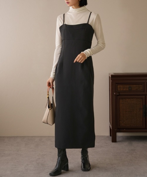 IAMUSE(アイアミューズ)の「ビスチェ風Iラインキャミソールワンピース S0801【IAMUSE】(ワンピース・レディース・ブラック・FREE/M/S)」の2枚目の写真