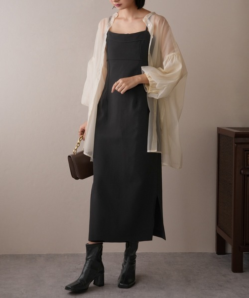 IAMUSE(アイアミューズ)の「ビスチェ風Iラインキャミソールワンピース S0801【IAMUSE】(ワンピース・レディース・ブラック・FREE/M/S)」の5枚目の写真