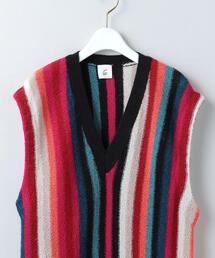6（ロク）の「＜6(ROKU)＞ALPACA STRIPE VEST/ベスト（ベスト）」 - WEAR