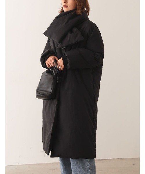 マフラー付きファイバーダウンロングコート