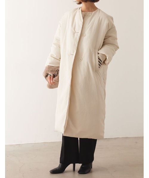 マフラー付きファイバーダウンロングコート