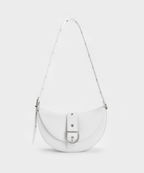 ホワイトショルダーバッグ ハーフムーン型 CHARLES & KEITH ホワイトショルダーバッグ ハーフムーン型 CHARLES & KEITH