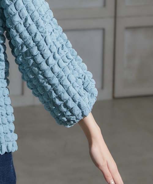 miclat（ミクラ）の「大きいサイズ　ポコポコカットソーカーディガン　miclat（カーディガン/ボレロ・レディース・ミント/ブラック・5L/L/LL/3L/4L）」の7枚目の写真