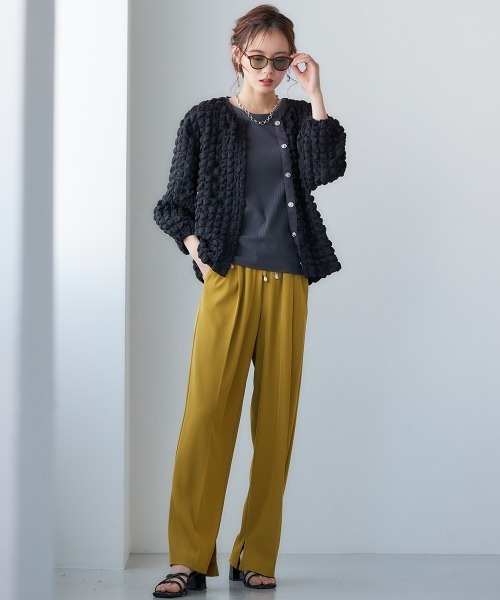 miclat（ミクラ）の「大きいサイズ　ポコポコカットソーカーディガン　miclat（カーディガン/ボレロ・レディース・ミント/ブラック・5L/L/LL/3L/4L）」の3枚目の写真