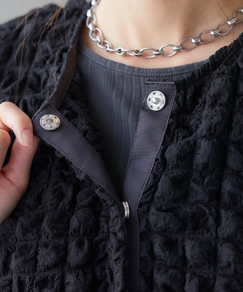 miclat（ミクラ）の「大きいサイズ　ポコポコカットソーカーディガン　miclat（カーディガン/ボレロ・レディース・ミント/ブラック・5L/L/LL/3L/4L）」の9枚目の写真