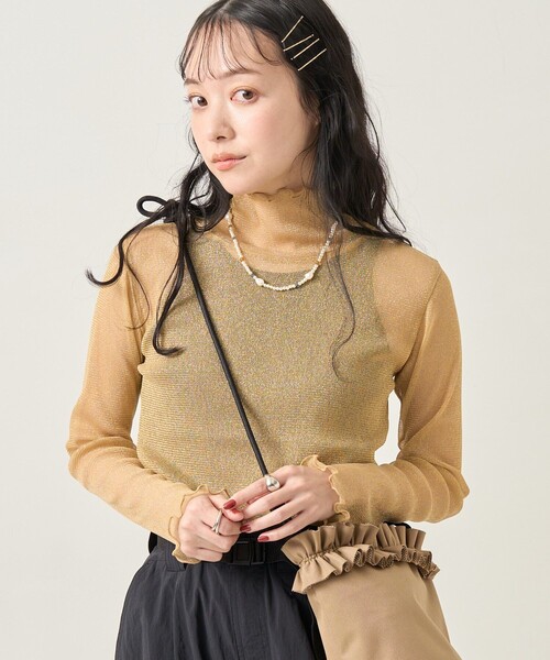 FREAK'S STORE(フリークスストア)の「シアーラメトップス(Tシャツ/カットソー・レディース・ベージュ/オリーブ/サックスブルー・フリ-)」の2枚目の写真