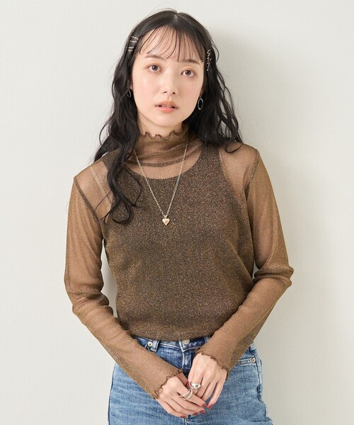 FREAK'S STORE(フリークスストア)の「シアーラメトップス(Tシャツ/カットソー・レディース・ベージュ/オリーブ/サックスブルー・フリ-)」の1枚目の写真