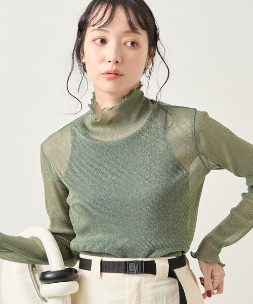 FREAK'S STORE(フリークスストア)の「シアーラメトップス(Tシャツ/カットソー・レディース・ベージュ/オリーブ/サックスブルー・フリ-)」の3枚目の写真