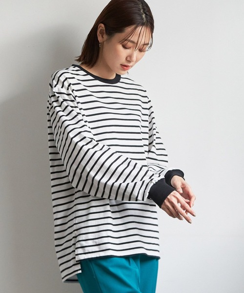 GLOBAL WORK(グローバルワーク)の「ヘビロッTEE袖ふわ長袖/163481(Tシャツ/カットソー・レディース・オフホワイト/その他/ブラウン系その他/ベージュ系その他/グレー×サックスブルー/オートミール・LARGE/MEDIUM)」の15枚目の写真