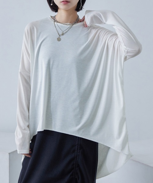 Fashion Letter(ファッションレター)の「ベア天竺 テールカット 変形ロングtシャツ(Tシャツ/カットソー・レディース・オフホワイト/ブラウン/ブラック・M)」の2枚目の写真