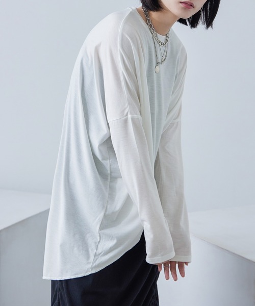 Fashion Letter(ファッションレター)の「ベア天竺 テールカット 変形ロングtシャツ(Tシャツ/カットソー・レディース・オフホワイト/ブラウン/ブラック・M)」の8枚目の写真