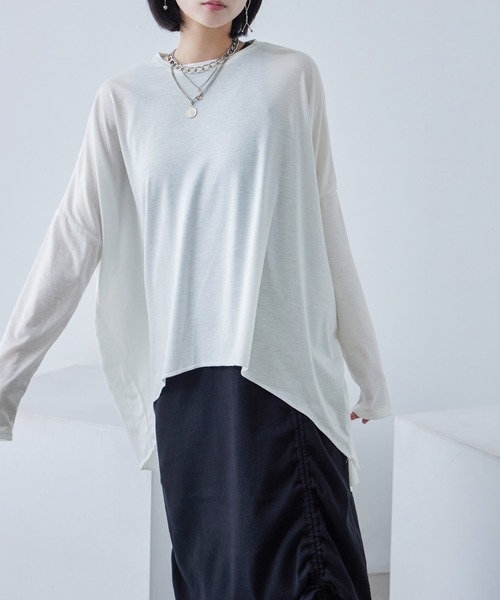 Fashion Letter(ファッションレター)の「ベア天竺 テールカット 変形ロングtシャツ(Tシャツ/カットソー・レディース・オフホワイト/ブラウン/ブラック・M)」の4枚目の写真
