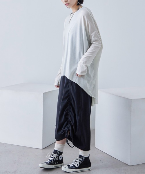 Fashion Letter(ファッションレター)の「ベア天竺 テールカット 変形ロングtシャツ(Tシャツ/カットソー・レディース・オフホワイト/ブラウン/ブラック・M)」の12枚目の写真