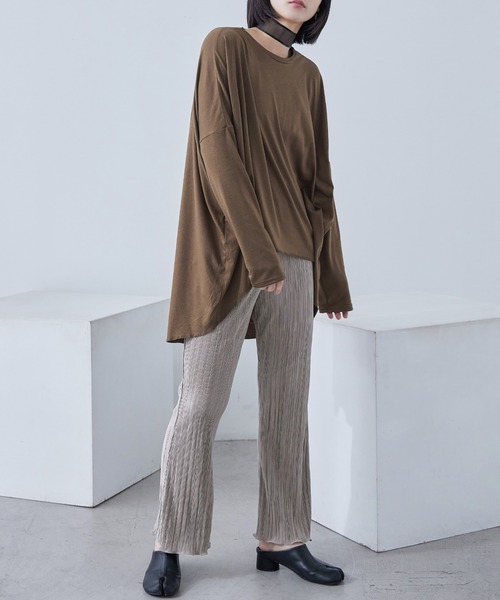 Fashion Letter(ファッションレター)の「ベア天竺 テールカット 変形ロングtシャツ(Tシャツ/カットソー・レディース・オフホワイト/ブラウン/ブラック・M)」の9枚目の写真