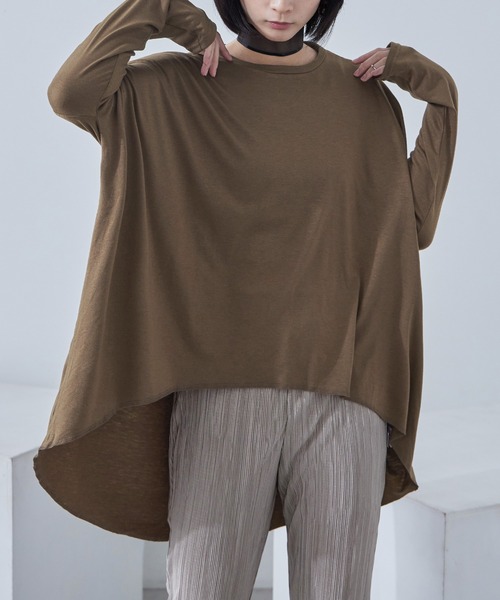Fashion Letter(ファッションレター)の「ベア天竺 テールカット 変形ロングtシャツ(Tシャツ/カットソー・レディース・オフホワイト/ブラウン/ブラック・M)」の5枚目の写真