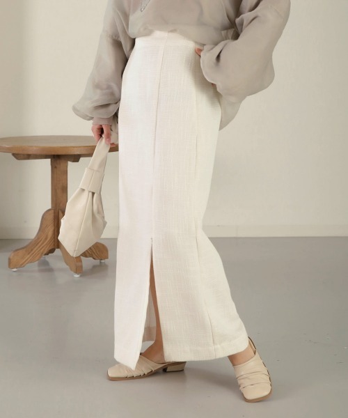 Bab（バブ）の「2WAYツイードスリットIラインスカート（スカート・レディース・ライトグレー/アイボリー・M）」の5枚目の写真