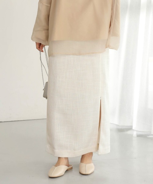 Bab（バブ）の「2WAYツイードスリットIラインスカート（スカート・レディース・ライトグレー/アイボリー・M）」の12枚目の写真