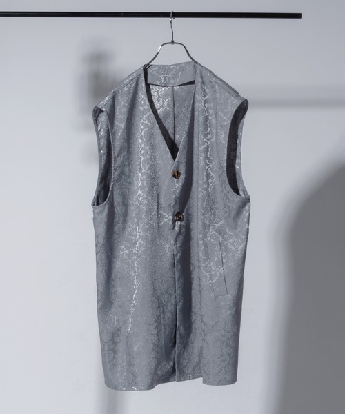 Adoon plain（アドーンプレーン）の「【Adoon plain】ノーカラーロングジレ(セットアップ対応)（ベスト・メンズ・ブラック/ブルーグレー/グレー系その他・MEDIUM/LARGE）」の3枚目の写真