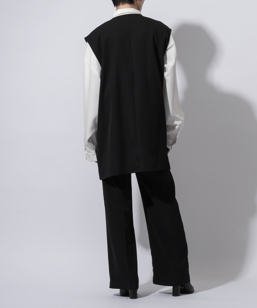 Adoon plain（アドーンプレーン）の「【Adoon plain】ノーカラーロングジレ(セットアップ対応)（ベスト・メンズ・ブラック/ブルーグレー/グレー系その他・MEDIUM/LARGE）」の10枚目の写真