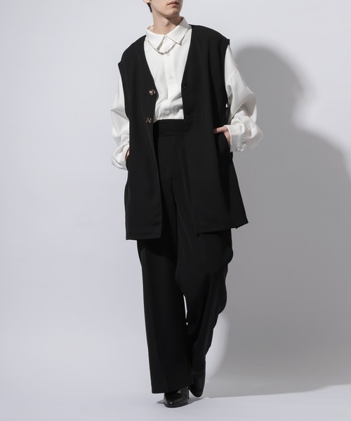 Adoon plain（アドーンプレーン）の「【Adoon plain】ノーカラーロングジレ(セットアップ対応)（ベスト・メンズ・ブラック/ブルーグレー/グレー系その他・MEDIUM/LARGE）」の8枚目の写真