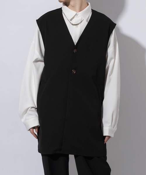 Adoon plain（アドーンプレーン）の「【Adoon plain】ノーカラーロングジレ(セットアップ対応)（ベスト・メンズ・ブラック/ブルーグレー/グレー系その他・MEDIUM/LARGE）」の5枚目の写真