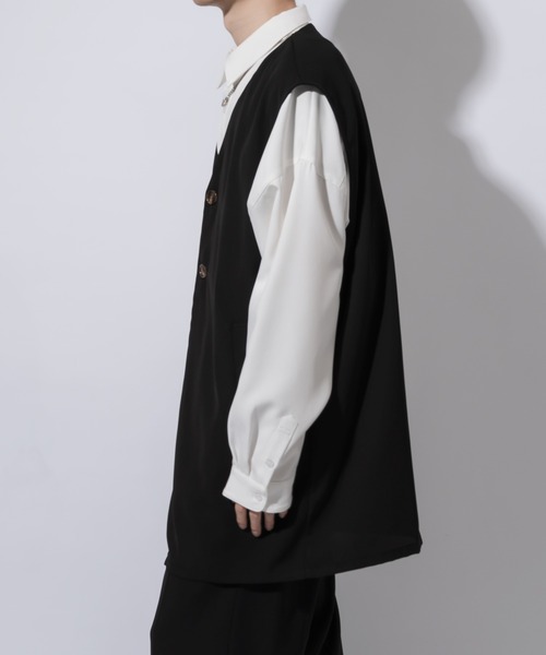 Adoon plain（アドーンプレーン）の「【Adoon plain】ノーカラーロングジレ(セットアップ対応)（ベスト・メンズ・ブラック/ブルーグレー/グレー系その他・MEDIUM/LARGE）」の6枚目の写真