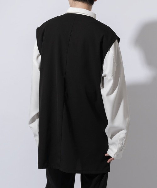 Adoon plain（アドーンプレーン）の「【Adoon plain】ノーカラーロングジレ(セットアップ対応)（ベスト・メンズ・ブラック/ブルーグレー/グレー系その他・MEDIUM/LARGE）」の7枚目の写真