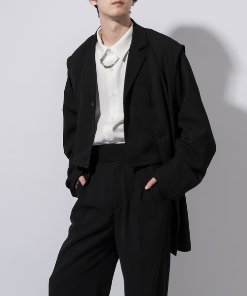 Adoon plain（アドーンプレーン）の「【Adoon plain】ノーカラーロングジレ(セットアップ対応)（ベスト・メンズ・ブラック/ブルーグレー/グレー系その他・MEDIUM/LARGE）」の21枚目の写真